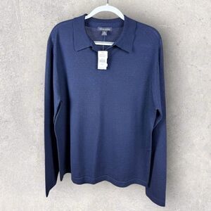 BANANA REPUBLIC Navy 100% Merino Wool Long Sleeve Polo | NWT | XL